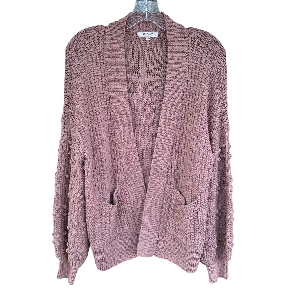 Madewell Bobble Balloon Sleeve Cardigan Sweater Pink Mauve Knit 100% Cotton - S